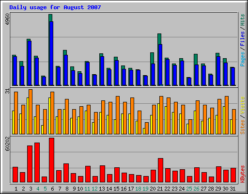 Daily usage for August 2007