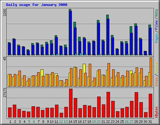 Daily usage for January 2008