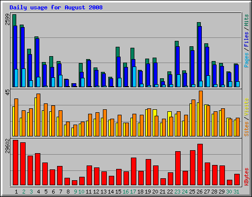Daily usage for August 2008